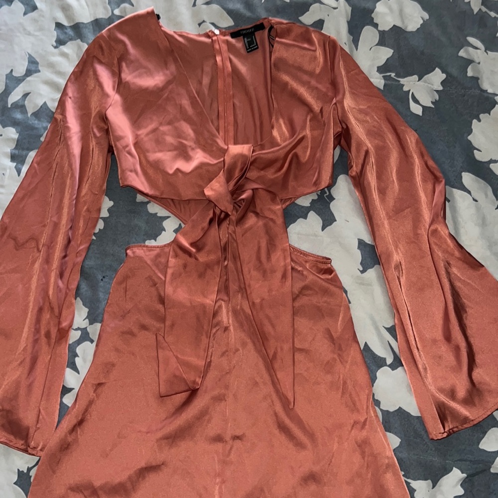 Satin pink cut out mini dress